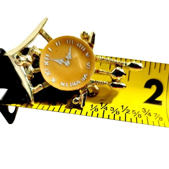 Vintage Gold Tone Cuckoo Clock Brooch with Roman Numerals and Pin Clasp - Picture 3 of 4